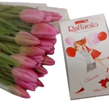 Букет из розовых тюльпан 15шт и конфеты Букет из розовых тюльпан 15шт и конфеты